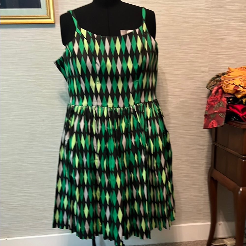 PUG Jenny dress in green harlequin
